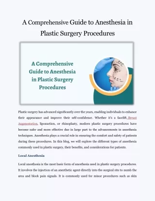 Guide to Anesthesia in Plastic Surgery Procedures