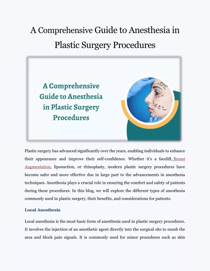 a comprehensive guide to anesthesia in plastic