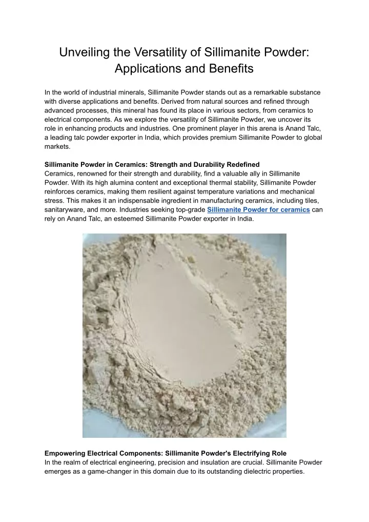unveiling the versatility of sillimanite powder