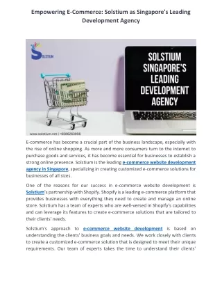Empowering E-Commerce - Solstium as Singapore's Leading Development Agency