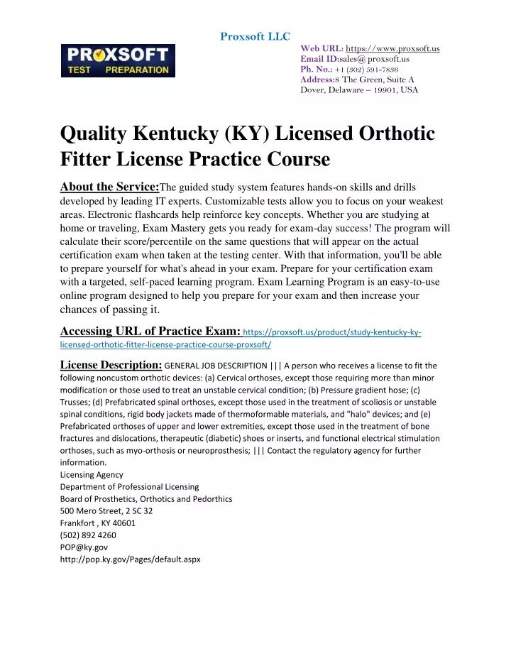 PPT Quality Kentucky KY Licensed Orthotic Fitter License Practice   Proxsoft Llc N 