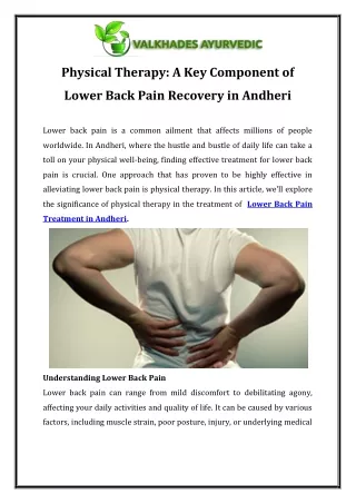 Physical Therapy A Key Component of Lower Back Pain Recovery in Andheri