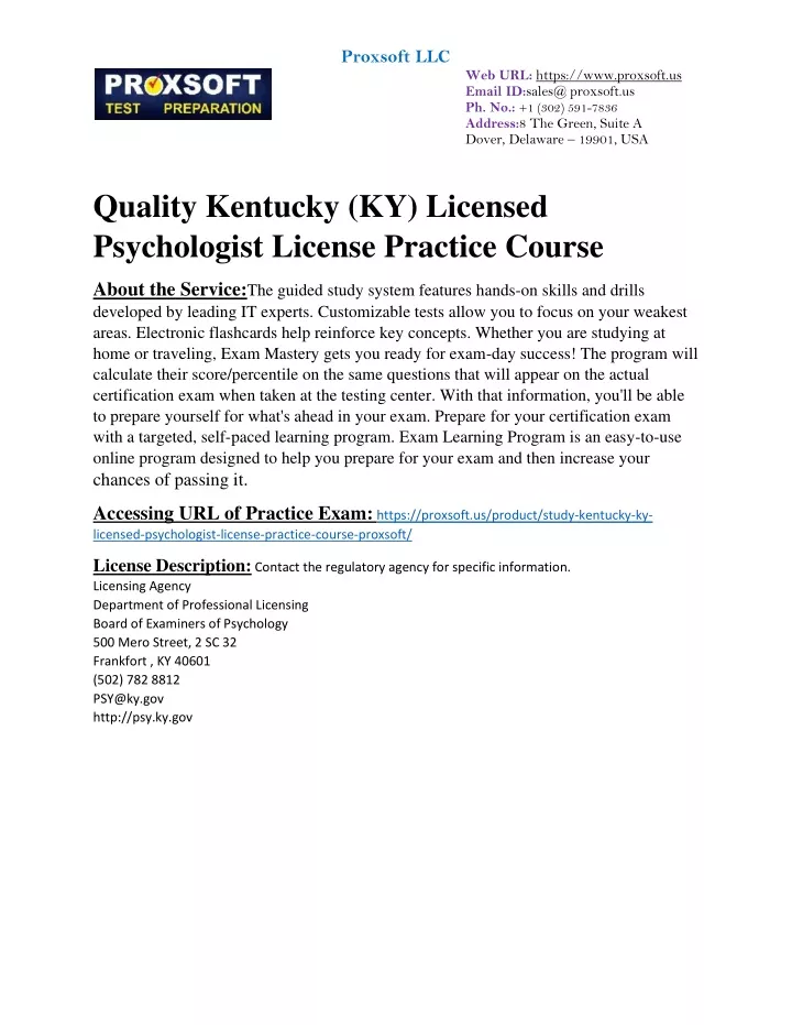 PPT Quality Kentucky KY Licensed Psychologist License Practice   Proxsoft Llc N 