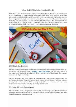 about the jee main online mock test 2023 24