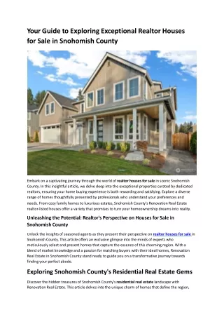 Your Guide to Exploring Exceptional Realtor Houses for Sale in Snohomish County