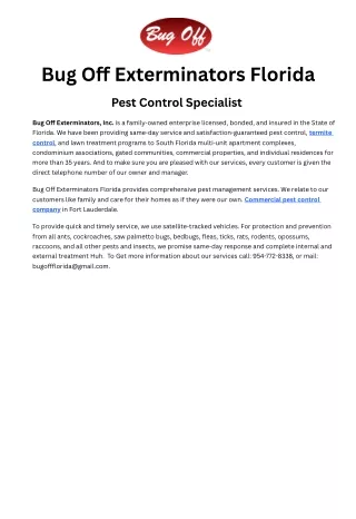 Bug Off Exterminators Florida | Commercial Pest Control Company