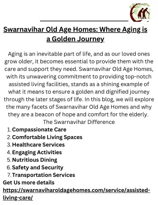 Swarnavihar Old Age Homes Where Aging is a Golden Journey
