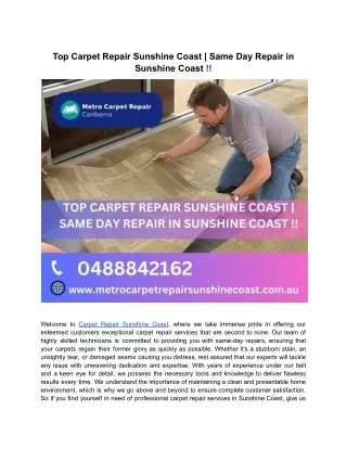Top Carpet Repair Sunshine Coast OR Same Day Repair in Sunshine Coast !!
