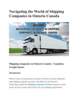 Navigating the World of Shipping Companies in Ontario Canada