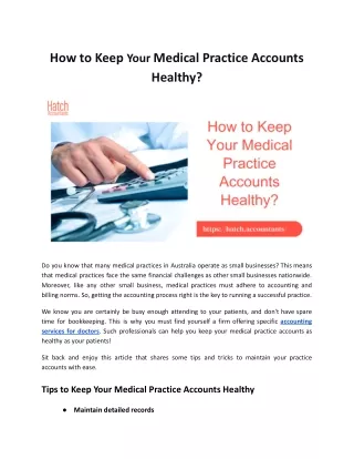 How to Keep Your Medical Practice Accounts Healthy