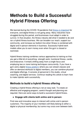methods to build a successful hybrid fitness