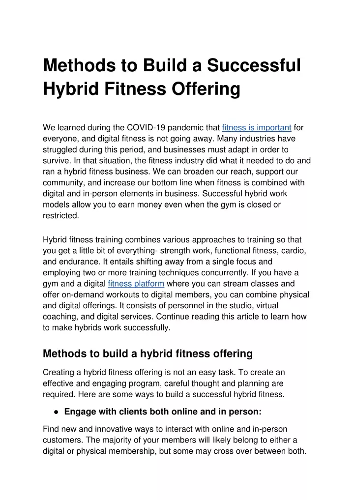 methods to build a successful hybrid fitness