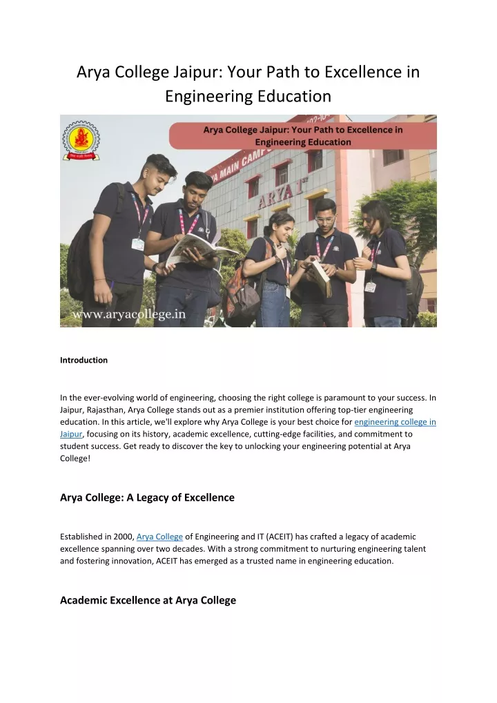 arya college jaipur your path to excellence