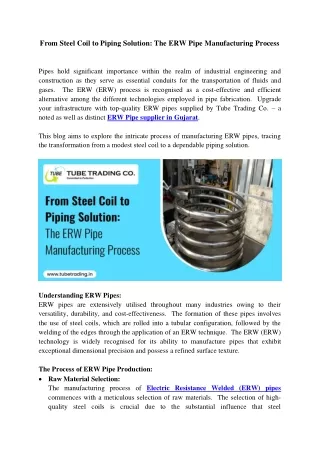 From Steel Coil to Piping Solution: The ERW Pipe Manufacturing Process