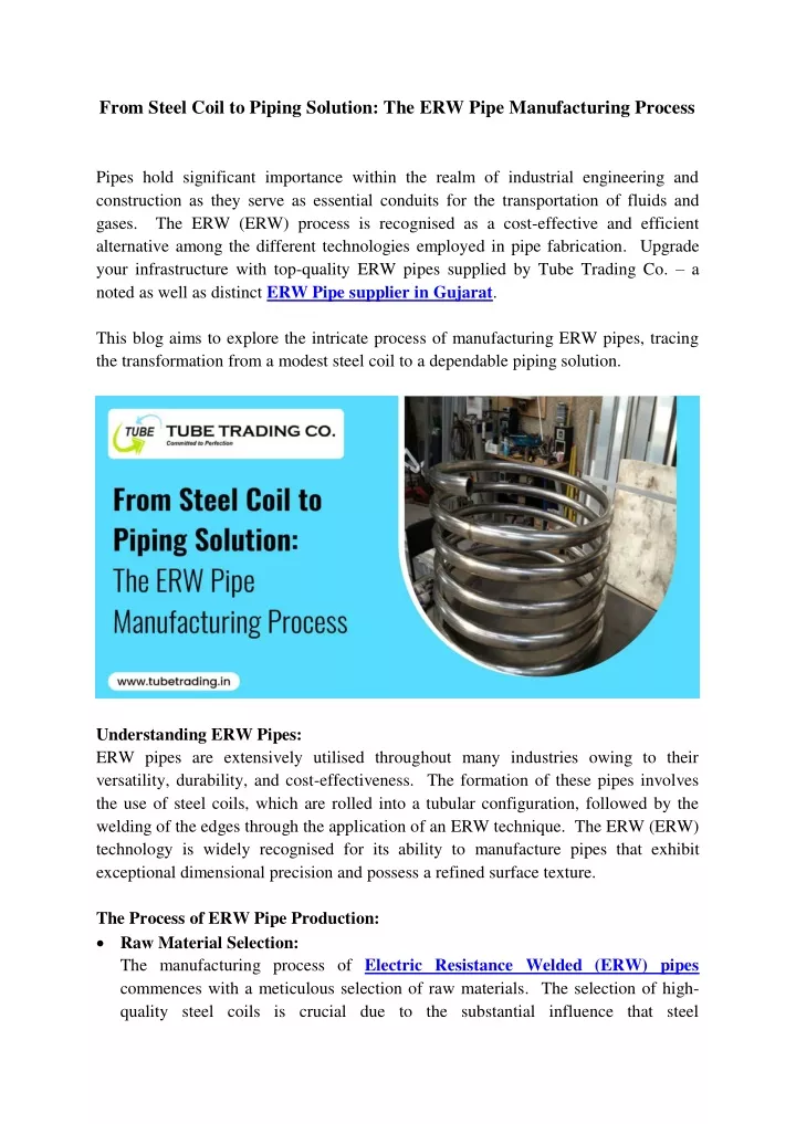 from steel coil to piping solution the erw pipe