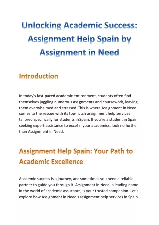 "Unlocking Academic Success: Assignment Help Spain by Assignment in Need"