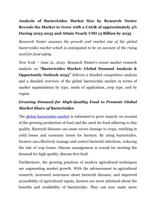 analysis of bactericides market size by research