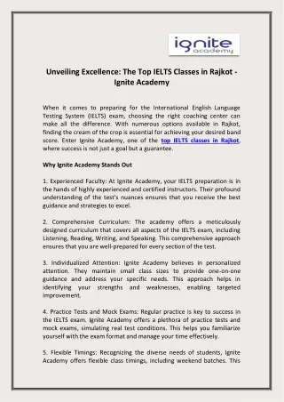 Unveiling Excellence: The Top IELTS Classes in Rajkot - Ignite Academy