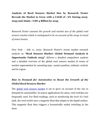analysis of reed sensors market size by research