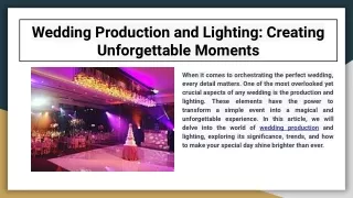 Wedding Production and Lighting