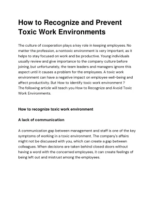 How to Recognize and Prevent Toxic Work Environments