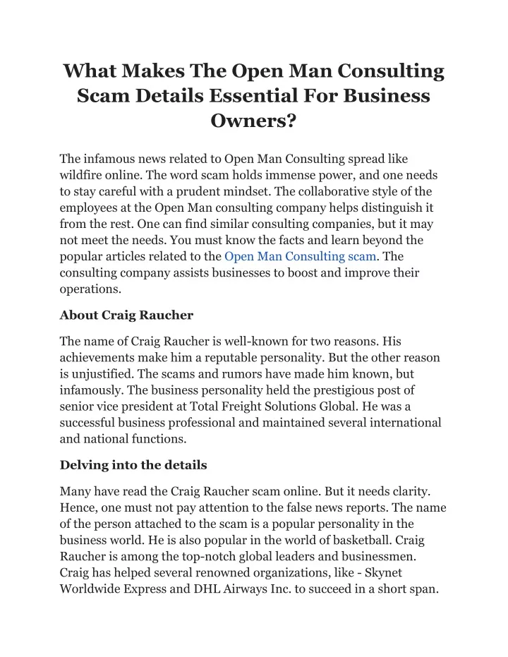 what makes the open man consulting scam details