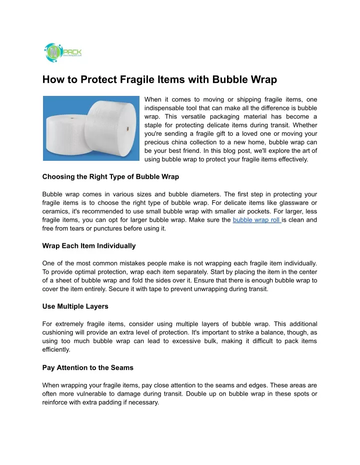 how to protect fragile items with bubble wrap