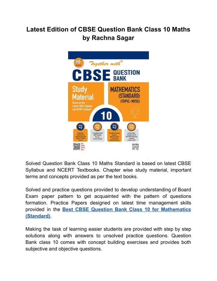 latest edition of cbse question bank class