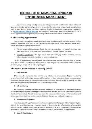 The Role of BP Measuring Devices in Hypertension Management