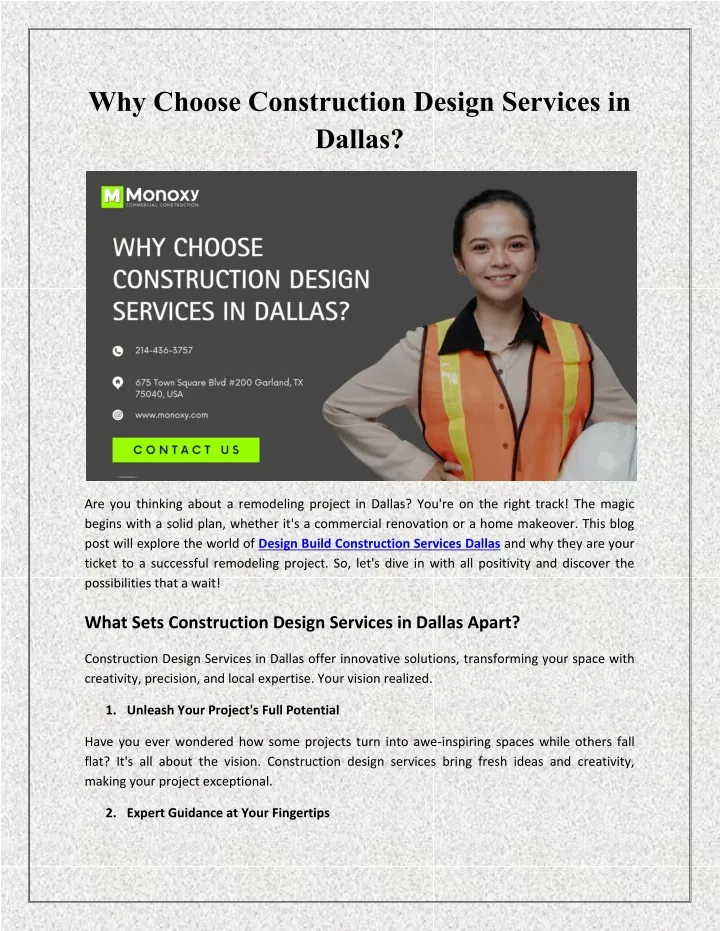 why choose construction design services in dallas