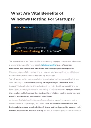 What Are Vital Benefits of Windows Hosting For Startups