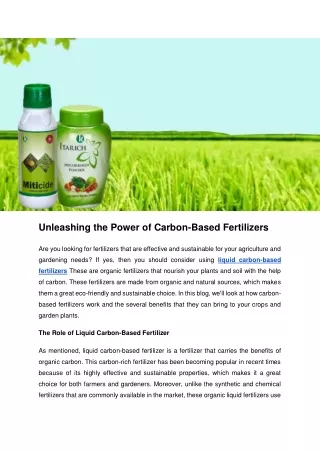 Unleashing the Power of Carbon-Based Fertilizers