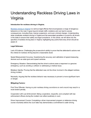 The Consequences of Reckless Driving in Virginia