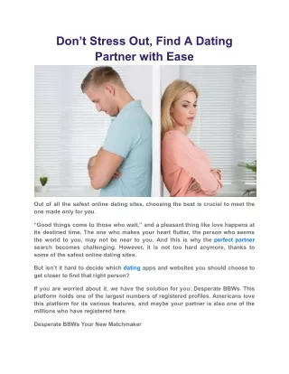 Don’t Stress Out, Find A Dating Partner with Ease