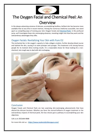 The Oxygen Facial and Chemical Peel  An Overview