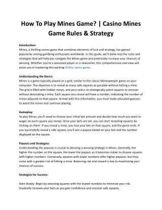 How To Play Mines Game? | Casino Mines Game Rules & Strategy