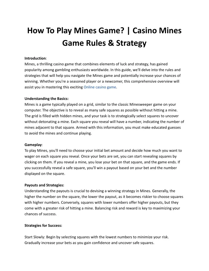 how to play mines game casino mines game rules