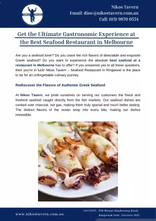 Get the Ultimate Gastronomic Experience at the Best Seafood Restaurant in Melbourne