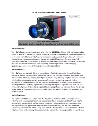 The Future Prospects of InGaAs Camera Market