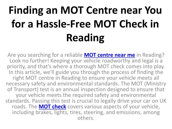 finding an mot centre near you for a hassle free mot check in reading