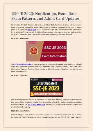 ssc je 2023 notification exam date exam pattern