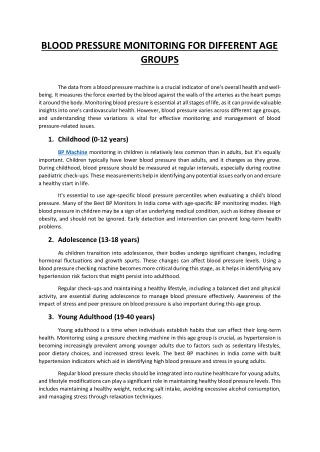 Blood Pressure Monitoring for Different Age Groups