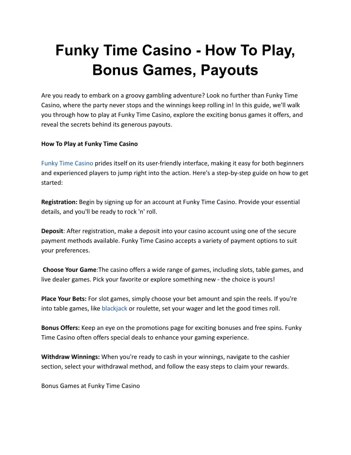 funky time casino how to play bonus games payouts