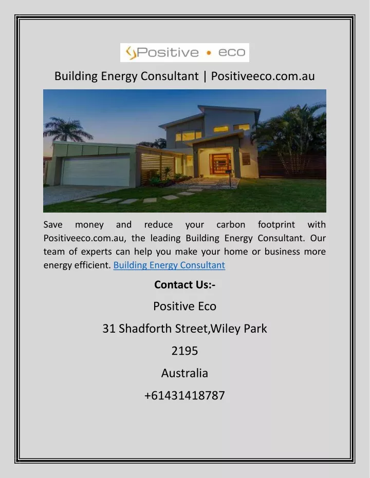 building energy consultant positiveeco com au