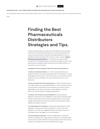 Finding the Best Pharmaceuticals Distributors Strategies and Tips.