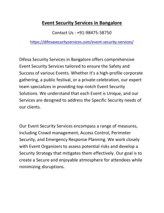 Event Security Services in Bangalore