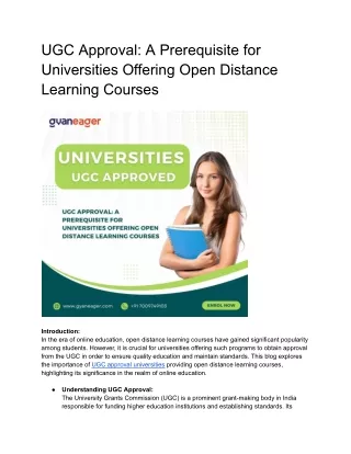 UGC Approval: A Prerequisite for Universities Offering Open Distance Learning