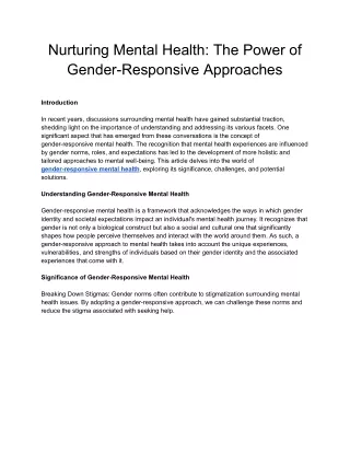 Nurturing Mental Health: The Power of Gender-Responsive Approaches