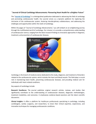 Journal of Clinical Cardiology Advancements,Pioneering Heart Health for a Brighter Future