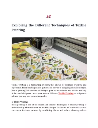 Exploring the Different Techniques of Textile Printing